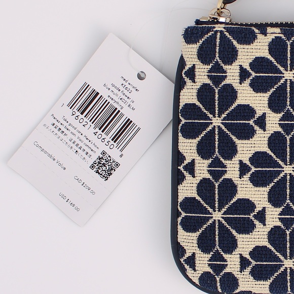 Kate Spade Spade Flower Jacquard Stripe Pouch Wristlet Blue Multi - Picture 5 of 5